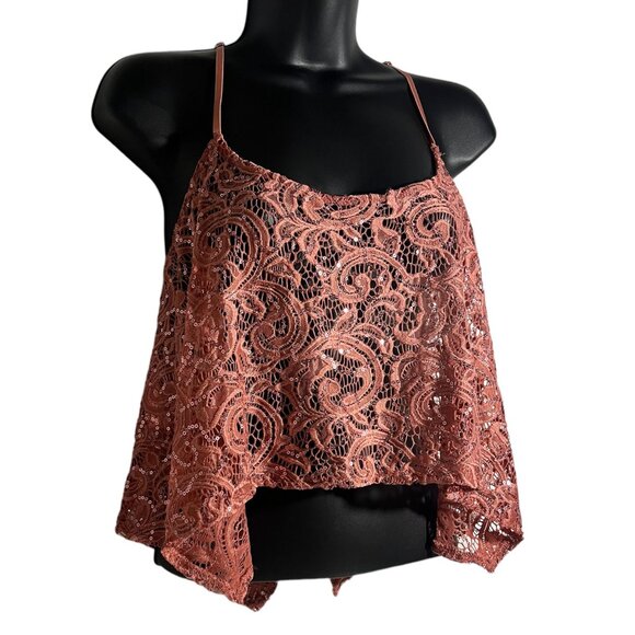 Intimately Free People Best Idea Cami Tank Sz S Rose Pink Sequin Knit Sheer Cami - Picture 3 of 13